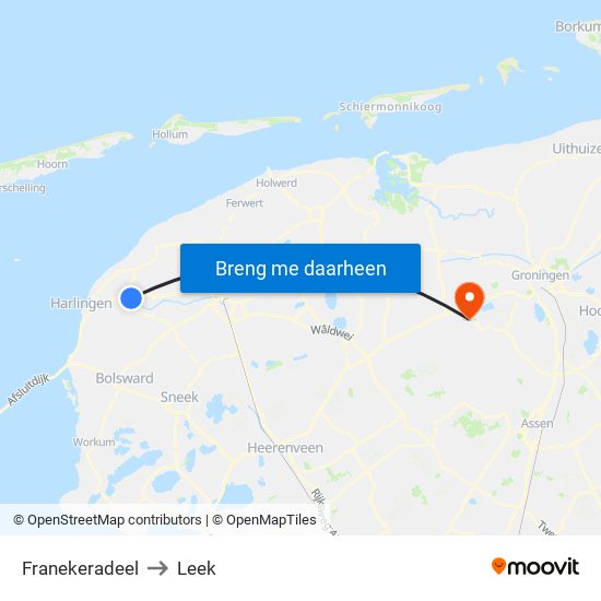 Franekeradeel to Leek map