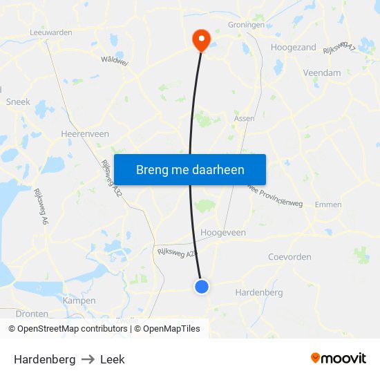 Hardenberg to Leek map