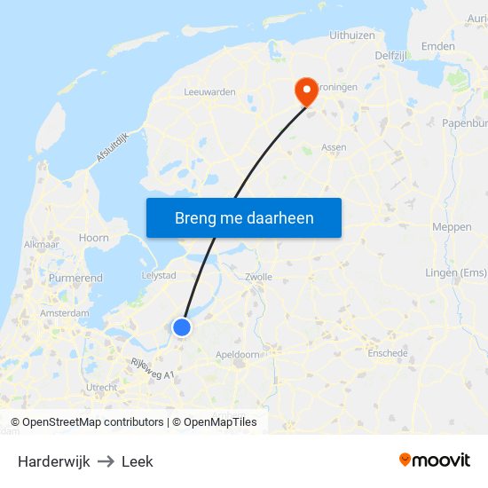 Harderwijk to Leek map