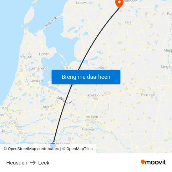 Heusden to Leek map