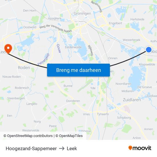 Hoogezand-Sappemeer to Leek map