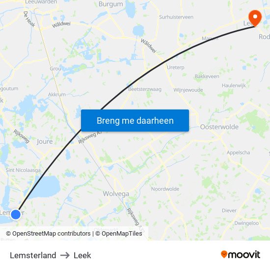 Lemsterland to Leek map