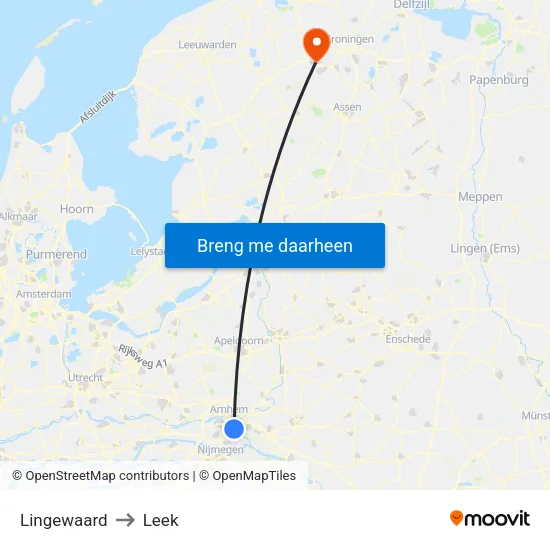 Lingewaard to Leek map