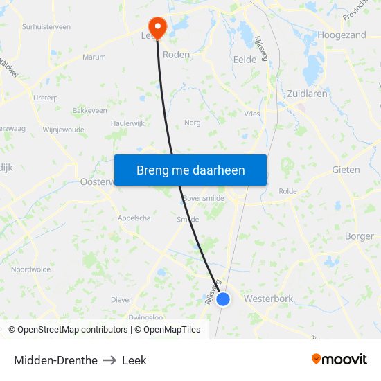 Midden-Drenthe to Leek map