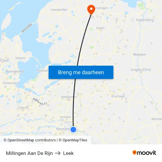 Millingen Aan De Rijn to Leek map