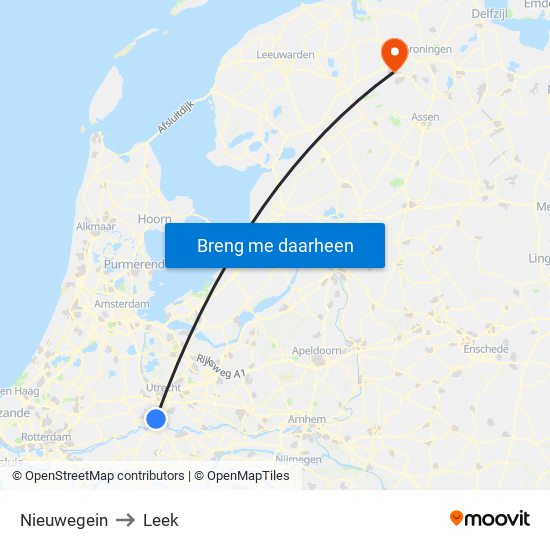Nieuwegein to Leek map