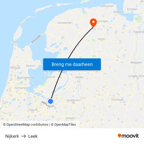 Nijkerk to Leek map