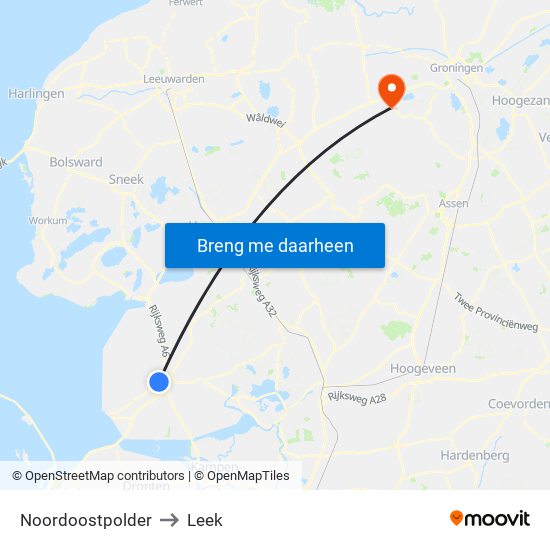 Noordoostpolder to Leek map