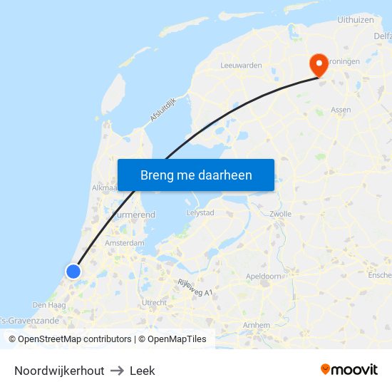 Noordwijkerhout to Leek map