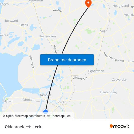 Oldebroek to Leek map