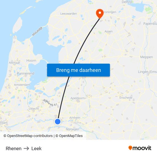 Rhenen to Leek map