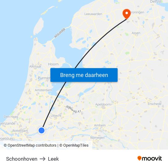 Schoonhoven to Leek map