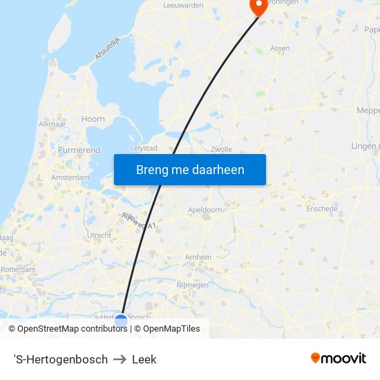 'S-Hertogenbosch to Leek map