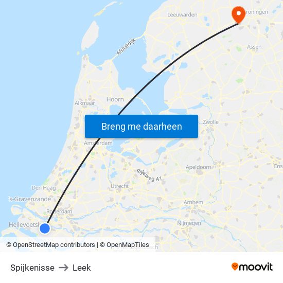 Spijkenisse to Leek map