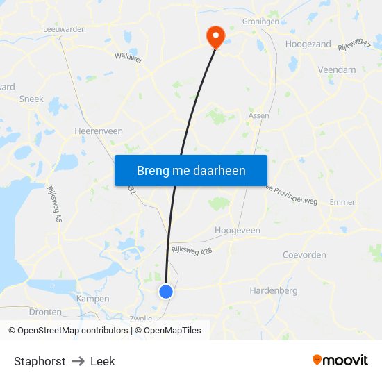 Staphorst to Leek map