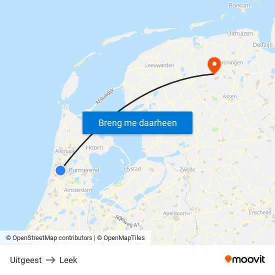 Uitgeest to Leek map