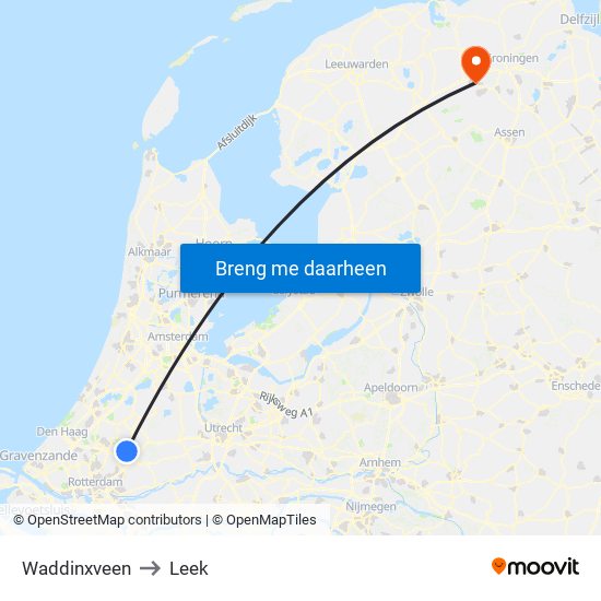 Waddinxveen to Leek map