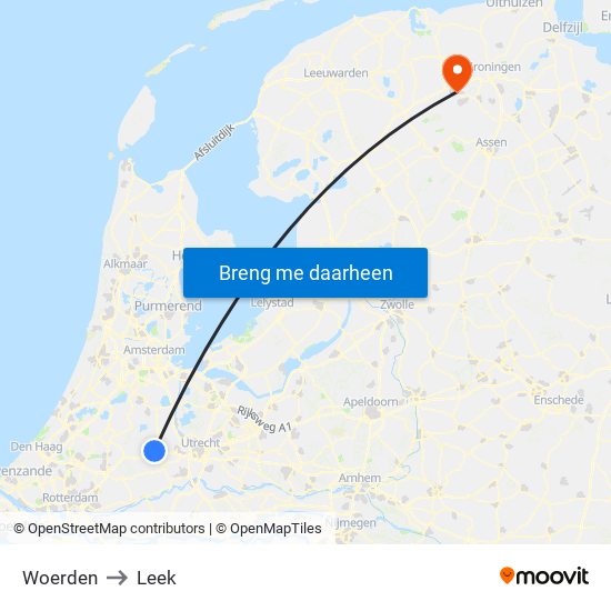 Woerden to Leek map