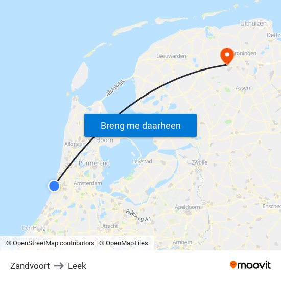 Zandvoort to Leek map