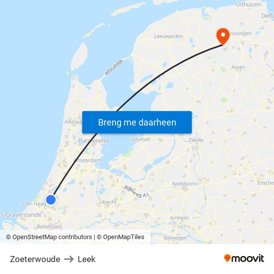 Zoeterwoude to Leek map