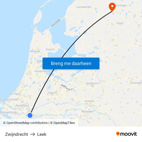 Zwijndrecht to Leek map