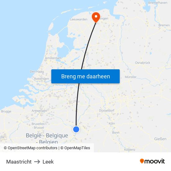Maastricht to Leek map