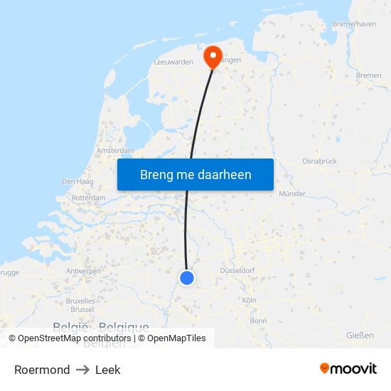 Roermond to Leek map