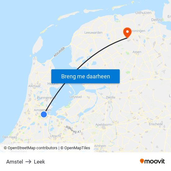 Amstel to Leek map