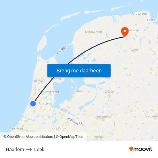 Haarlem to Leek map