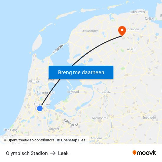 Olympisch Stadion to Leek map