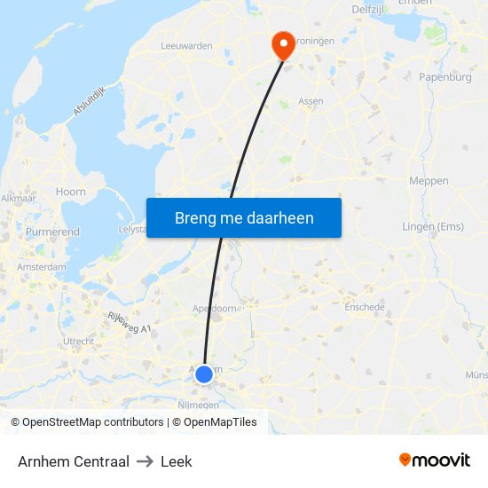Arnhem Centraal to Leek map