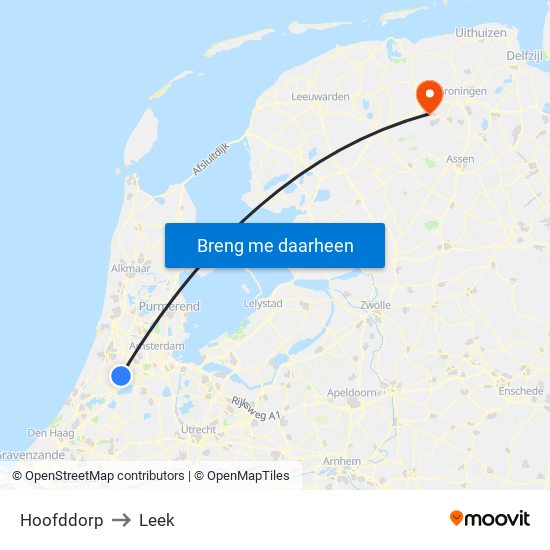 Hoofddorp to Leek map