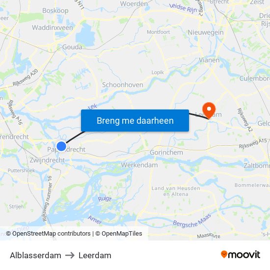 Alblasserdam to Leerdam map