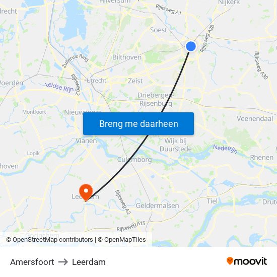 Amersfoort to Leerdam map