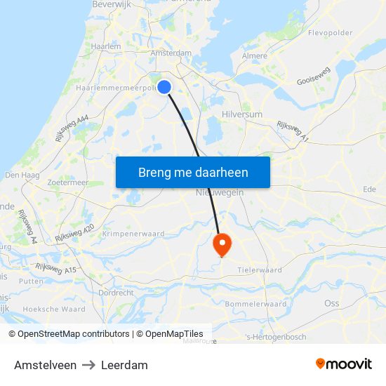 Amstelveen to Leerdam map