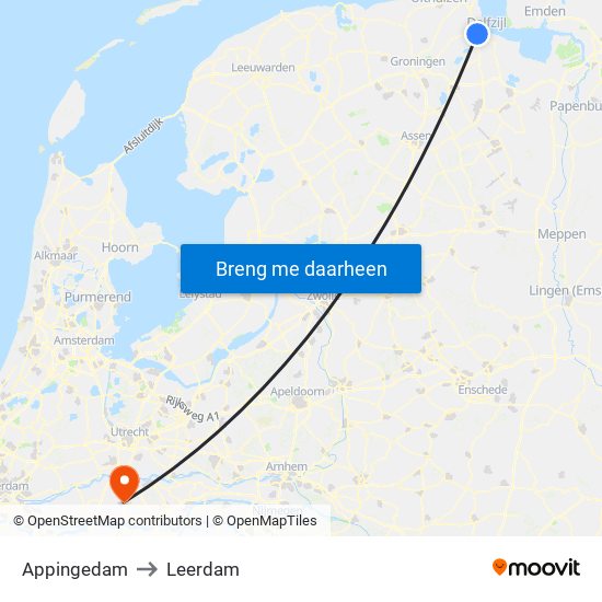 Appingedam to Leerdam map