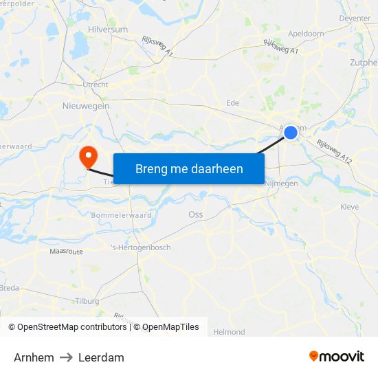 Arnhem to Leerdam map