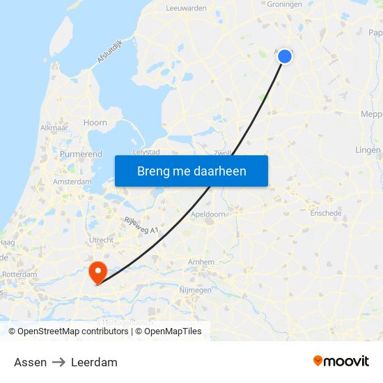 Assen to Leerdam map