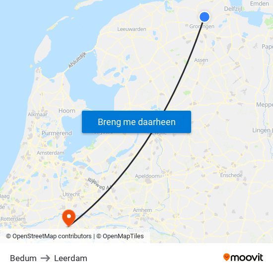 Bedum to Leerdam map