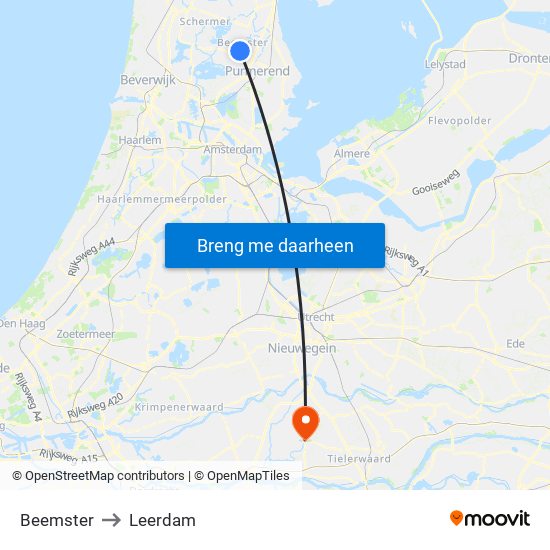 Beemster to Leerdam map