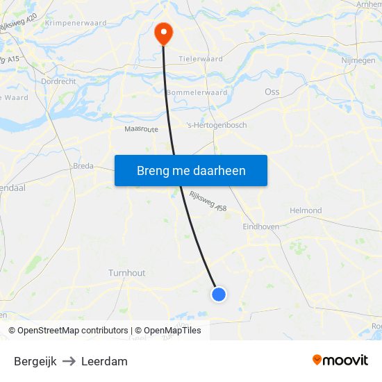 Bergeijk to Leerdam map