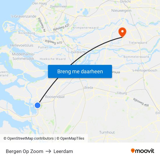 Bergen Op Zoom to Leerdam map