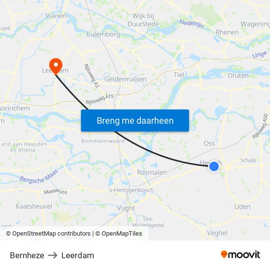 Bernheze to Leerdam map