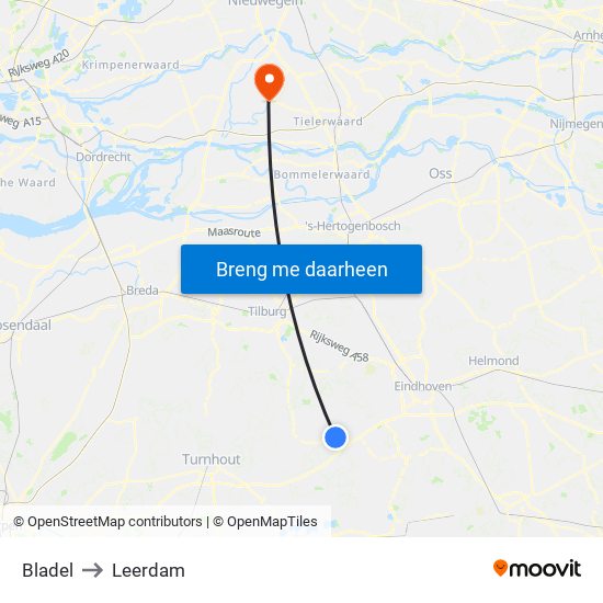 Bladel to Leerdam map