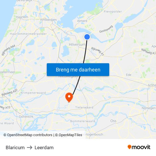 Blaricum to Leerdam map