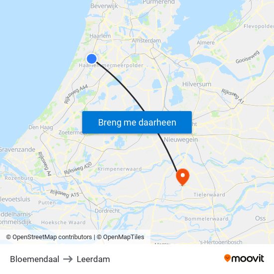 Bloemendaal to Leerdam map