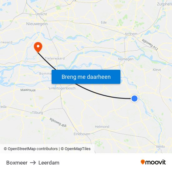 Boxmeer to Leerdam map