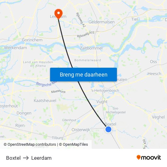 Boxtel to Leerdam map