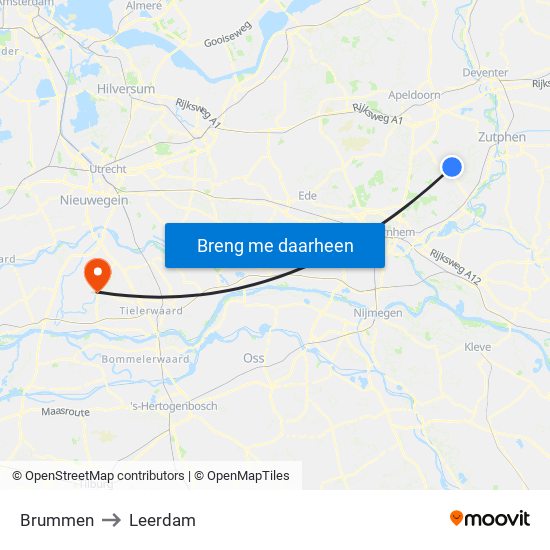 Brummen to Leerdam map