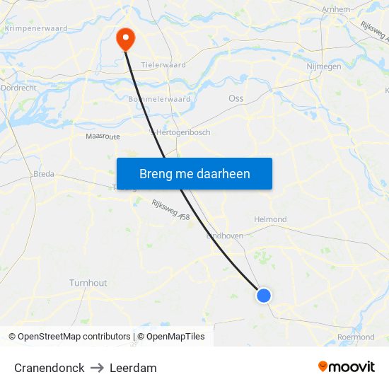 Cranendonck to Leerdam map